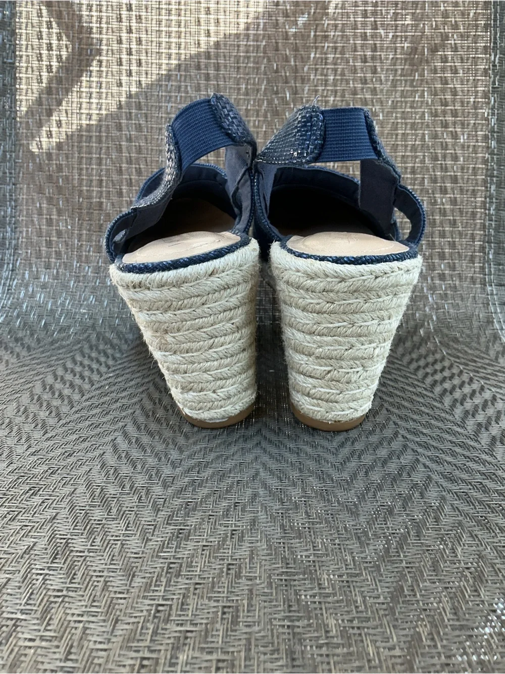 Lauren Ralph Lauren PENELOPE Navy Blue Woven Espadrille Wedge Slingback